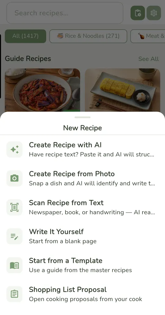 Pilihan membuat resep baru